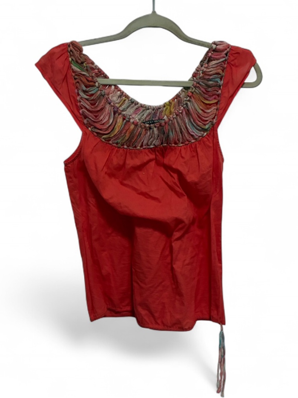 Y2K Lucky Brand Orange Sleevless Top with Multicolor Boho Yoke